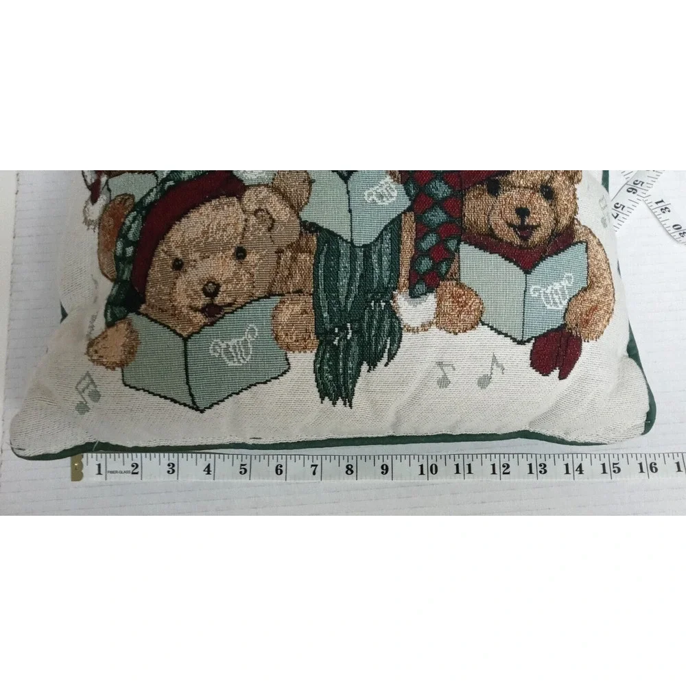 Vintage Christmas Teddy Bear Choir Pillow Holiday Decor 15 x 15